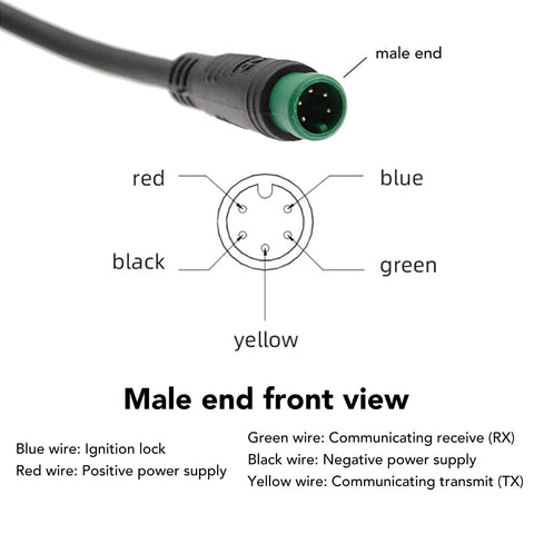Diagram showing wire connections for Wireless LCD Display Panel For Electric Bicycles And Scooters 24V 36V 48V Compatible.