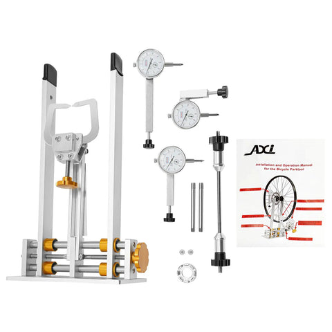 Pro Wheel Truing Stand For Bikes, Foldable Bike Workstand with 3 Gauges, Heavy Duty Aluminum Alloy, Adjustable Width 2.36-7.68 In