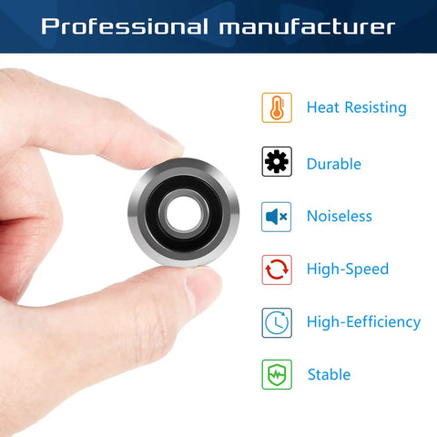 Close-up of a 16 Pack Rm2 2Rs Three Eighths Inch Double Rubber Sealed Mini Ball Bearing shown with hand for precise handling.