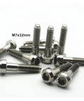 Premium 6Al4V Grade 5 Titanium Wheel Lug Bolts M7x32mm in silver, lightweight fasteners for custom auto builds.