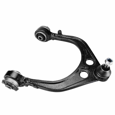 Rock Solid Front Control Arm And Lower Upper Suspension Kit Pull Up And Bolt Right In For Smooth Cruising Upgrade On Rwd Chargers 300s Challengers And Magnums 14 Piece Heavy Duty Replacement Set side view of durable black steel control arm