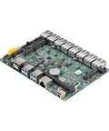Badass Fanless Mini PC Barebone Loading Intel Core I7-10510U With Eight Dope 2.5G Lan Ports showing the motherboard with multiple ports and connectors.