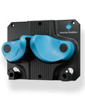 Kickin Sweet Indoor Ski And Snowboard Wall Mount With Rock Solid Damage Free Grip For Garage Storage holds poles with cyan grip.
