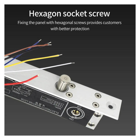 Hexagon socket screw and wiring detail for Built Different Heavy Duty Electric Magnetic Deadbolt Lock With Normally Closed Electromagnetic Design That Locks Down During Blackouts Or Cut Wires To Keep Your House Safe Includes Emergency Key For Rock Solid Daily Home Protection.