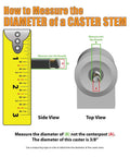 How to Measure the DIAMETER of a CASTER STEM guide with ruler measurement for twin wheel casters.