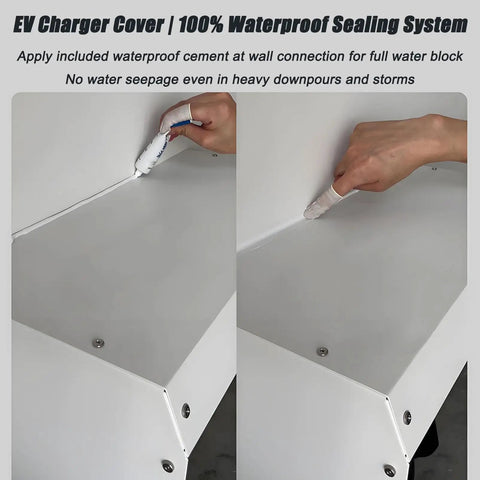 Applying waterproof cement to EV Charger Cover for a perfect seal, ensuring no water ingress for the Heavy Duty All Weather EV Charger Cover And Rugged Metal Wall Mount Enclosure Rust Proof Shield For Electric Vehicle Stations Plus Top Tier Outdoor Protector Box Built Different To Handle Everything.