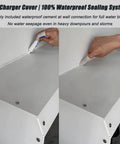 Applying waterproof cement to EV Charger Cover Wall Mount Weatherproof Shield Rust Proof Metal Enclosure for full water block.