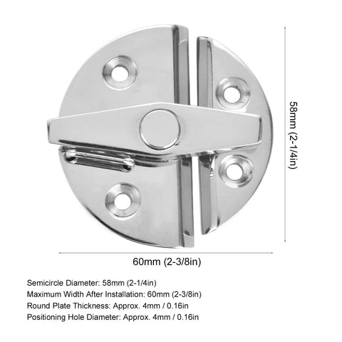 Heavy Duty Marine 316 Stainless Steel Twist Catch Latch For Boat Hatch And Ship Access Doors showing a 60mm round plate with measurements.