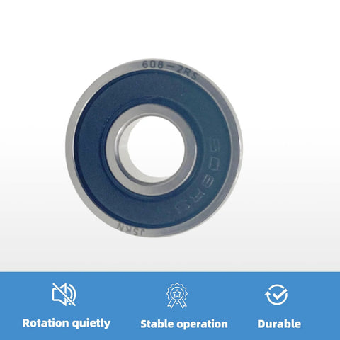 Close-up of 20-Pack 608-2RS sealed 8x22x7mm micro deep groove ball bearing for skateboards and 3D printers with rubber shields