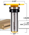 Top Bearing Slot Cutter Router Bit Three Thirty Second Width Half Shank Knockout Performance with dimensions and wood material.