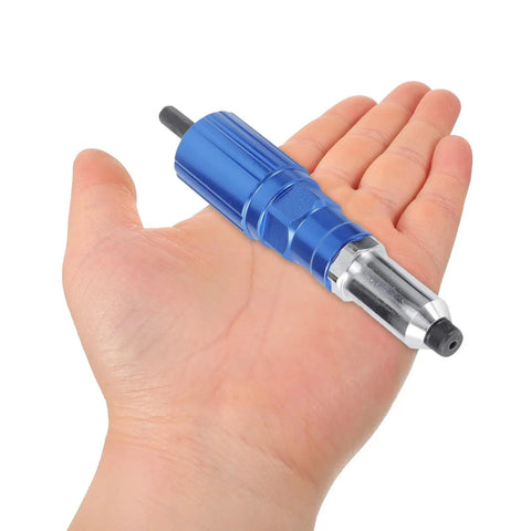 Electric Rivet Nut Tool Adapter Kit With Aluminum Alloy Converter Head resting on a hand for size comparison
