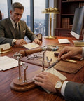 Sleek Silver Brown Wood Desk Set With Magnifying Glass And Letter Opener For Home Office Decor And Boss Level Gift Modern Executive Office Accessories on executive desk