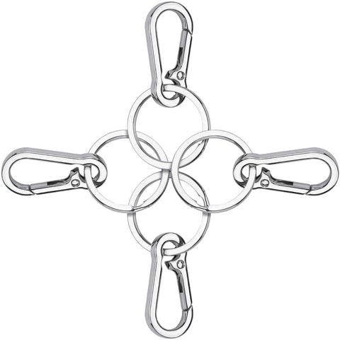 4 Piece Multipurpose Keychain Clip Set With Secure Zinc Carabiner And Steel Keyring for quick house and car key access