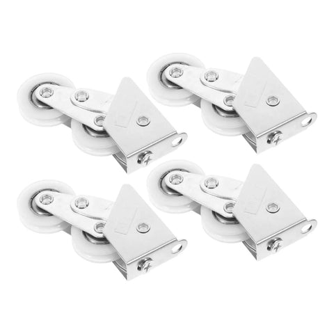 Top Shelf Heavy Duty Aluminum Screen Door Rollers Four Pack Double Wheel Sliding Track Pulleys with steel brackets for smooth patio door operation.
