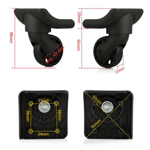 Heavy Duty Replacement Luggage Spinner Wheels For Suitcase Repair Smooth Rolling Rubber Casters dimensions and design details