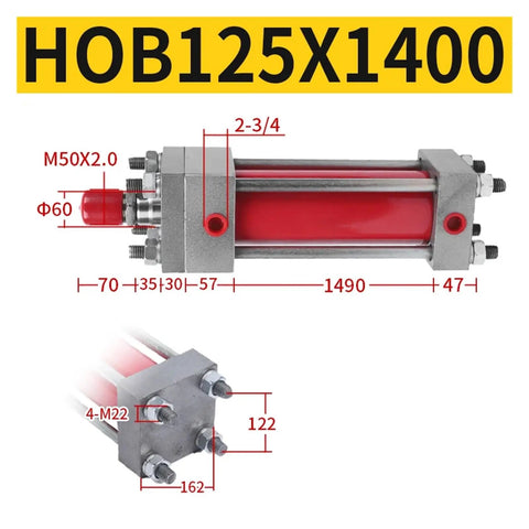 Double-Way Tie Rod Heavy Hydraulic Cylinder For Lifting Applications With HOB125X1400, durable industrial lift cylinder