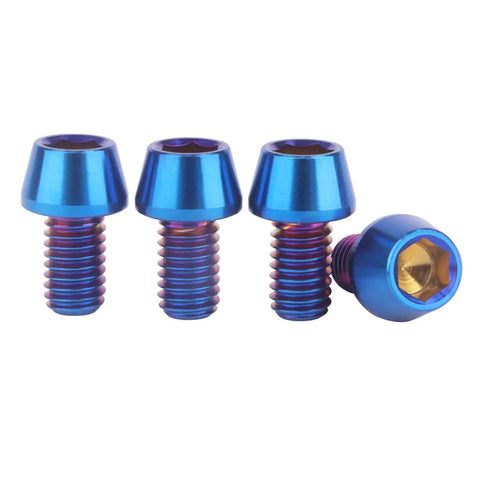 4 Pack Rock Solid Grade 5 Titanium Allen Hex Tapered Socket Head Cap Screws M6 X 10 16 20 25 30 35 Millimeter Mix Badass Burnt Blue Finish corrosion resistant screws with tapered heads.