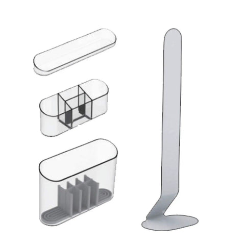 Magnetic Desk Organizer Set With Modular Stand Metal Construction Three Trays And Pen Holder For Office Home Dorm Study Room Space Saving Stationery Organizer Gift Ready For Any Workspace Vibe, shown in separate components with stand and trays