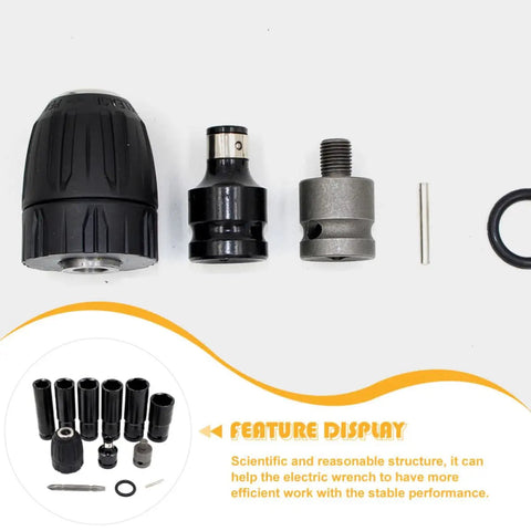 Heavy Duty Vanadium Steel Impact Wrench Socket Set With Chrome Coating Drill Adapter 14 To 22 Mm parts displayed including drill adapter and sockets