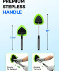 Extendable Interior Windshield Cleaner Tool With Four Plush Microfiber Pads For Streak Free Car And Home Window Detailing That Pulls Double Duty Without Any Sweat showing stepless handle adjustment.