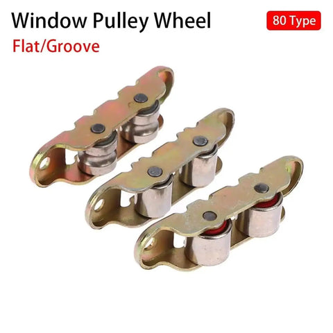 Heavy Duty Double Groove Sliding Door Rollers That Glide Like Butter For Smooth Window Track Repair And Tough Metal Hardware Fixups. Three metal window pulley wheels.