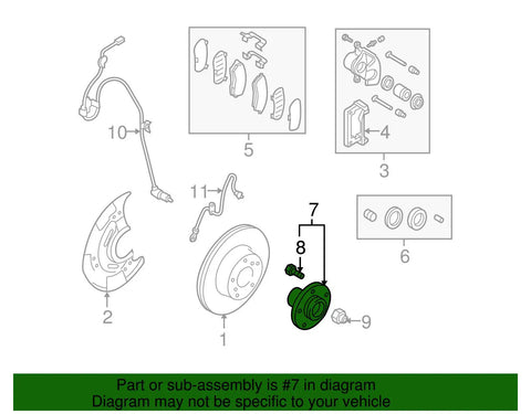 Diagram showing No Drama Plug And Play Front Axle Hub Assembly For Subaru Legacy And Outback 2005 Through 2014 Genuine OEM 28373Ag01A.