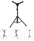 Foldable Snare Drum Stand With Adjustable Metal Tripod Rack And Hella Sturdy Percussion Storage Shelf Built For Rocking Your Stage Rig And Grinding Out Daily Practice Sessions, black tripod with adjustable height.