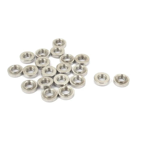 M5 Self Clinching Rivet Nut Fasteners Crafted From Premium Stainless Steel Featuring A Snug One Millimeter Plate Fit And Rock Solid Threads Ideal For Precision Electronics And Tough Metal Fab Projects In Every Pack Of Twenty, displayed in a group.
