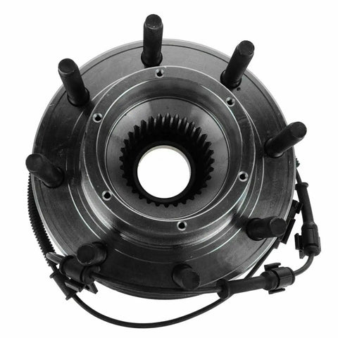 Front Wheel Hub And Bearing Assembly For Ford F250 F350 Super Duty Fits Left And Right ABS sensor, top view showing metal design.