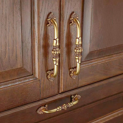 Two Pack 5 Inch Brass Cabinet Pulls Antique Floral Pattern Cupboard Handles And Drawer Pulls Solid Brass Kitchen Hardware Matte Gold Finish