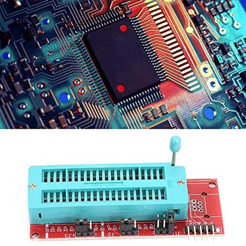 Circuit board with microchip and close-up of Universal Programmer Emulator Kit For PC With Kit2 Kit3 Debugger Offline Batch Programming Flexible Software And Hardware Adapter Easy Starter Tool For Beginners And Hobbyists.