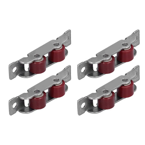 Heavy Duty Sliding Door Pulley Double Wheel Roller set of four with red wheels and stainless steel build for smooth operation.