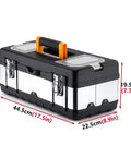 Badass Rugged Stainless Steel Tool Box With Dual Layer Garage Storage And Snappy Organizer Lid Tray For Screws, 44.5cm, heavy duty.