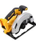 Heavy Duty Cordless Circular Saw With Brushless Motor And 5300 RPM To Slice Through Wood Up To 7 1/4 Inches with a silver blade and yellow handle.