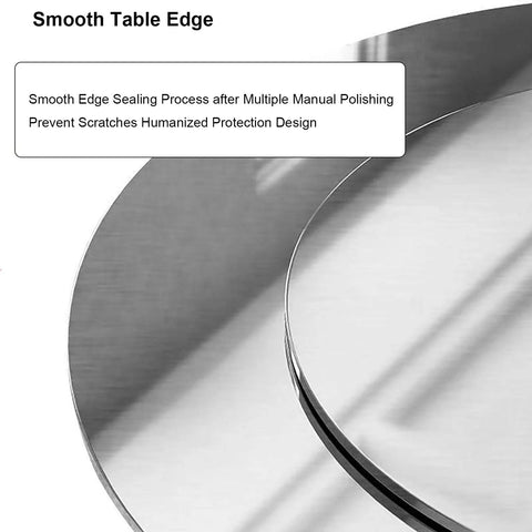 Close-up of the smooth edge design featuring the Slick Heavy Duty Stainless Steel Lazy Susan Rotating Turntable for Dining Tables.