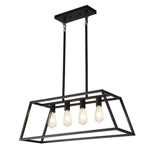 Matte Black Industrial 4 Light Pendant Lighting For Kitchen Island Linear Hanging Light Fixture With Adjustable Rods