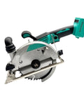 Powerful 5 Inch Cordless Circular Saw With Brushless Motor And Lightning Fast 6500 Rpm Spin For Flawless Woodwork Plus No Sweat Adjustable Cutting Depth That Knocks Out Every Job, close-up view showing blade and handle.