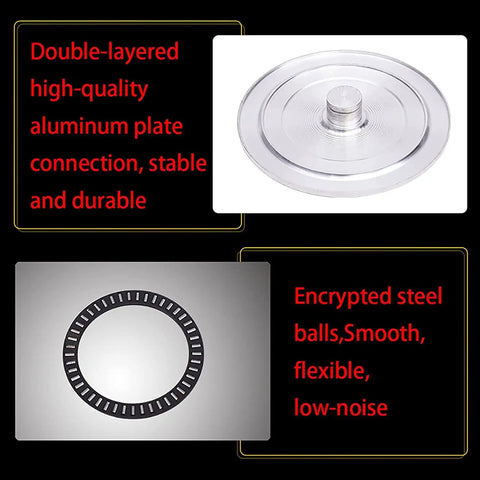 Solid Tempered Glass Lazy Susan Turntable Featuring Smooth 360 Spin And Safe Round Edge Guard showing aluminum plate and steel ball details.