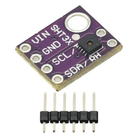 Temperature And Humidity Sensor Module With I2C Breakout For Arduino, SHT31-D Sensor, shown with pins and purple board design