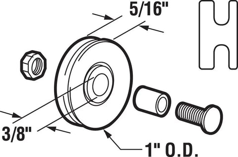Heavy Duty Bottom Mount Screen Door Roller Assembly With One Inch Nylon Wheels And Offset Grooved Track Design For Smooth Gliding Patio Replacement And Quick No Fuss Diy Swap Pack Of Two, includes roller, nut, and bolt.