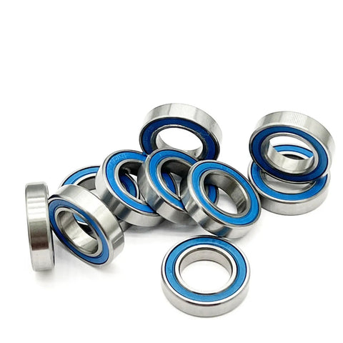 10 Pack 12X21X5MM 6801RS Ball Bearings Abec Seven Precision Steel in blue and silver, ideal for tight motor housings and skate trucks.