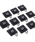 Black Self Adhesive Wall Hooks 10 Pack Heavy Duty Peel And Stick Mounting Brackets are arranged in two rows.