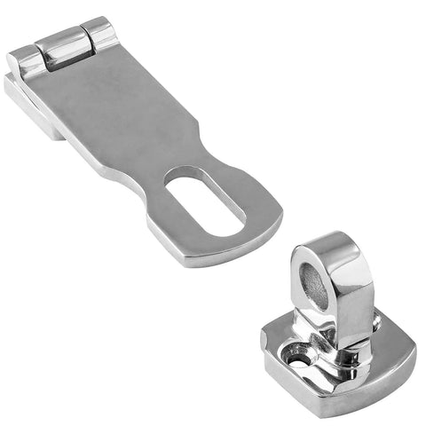 Beefy Marine Grade 316 Stainless Steel Door Hasps Rust Proof Boat Yacht Hardware Heavy Duty Saltwater Resistant Cabinet Latch Top Shelf 3 Inch Gate Buckle For Ships And Cabinetry, showing robust latch and mounting post.