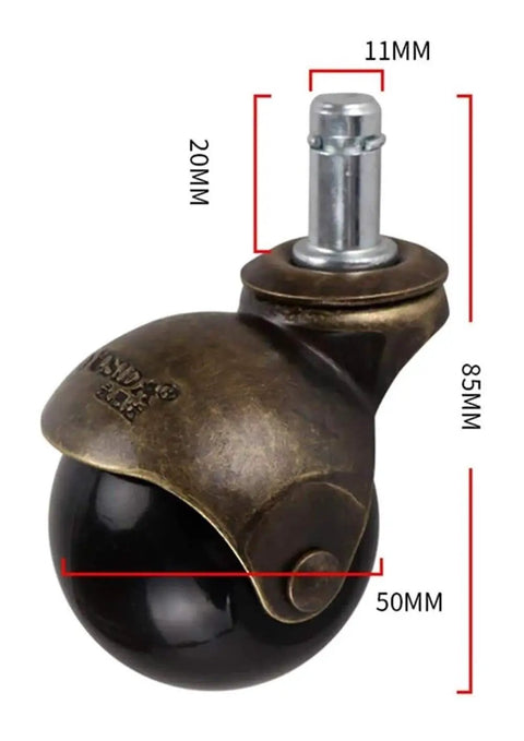 Top Shelf Vintage Brass Swivel Caster Wheels 2 Inch Antique Stem Casters, 11mm stem, 51mm wheel, integrated brake.