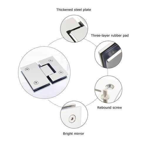 Heavy Duty 180 Degree Shower Door Hinges For 8 To 12 mm Glass, Tough As Nails Stainless Steel Bathroom Clamps detail, showcasing thickened steel plate.