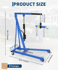 Rock Solid 3000 LB Hydraulic Engine Hoist And Shop Crane With Straight Up Garage Ready Workhorse dimensions and features on display.
