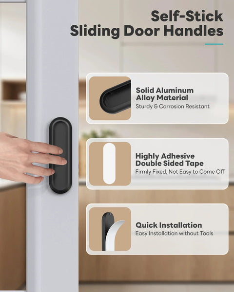 Two Pack Self Adhesive Drawer Pull Handles Four Inch Aluminum Alloy Push Pull Knobs for sliding glass doors easy installation