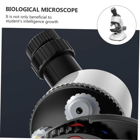 Close-up of Kid Friendly Microscope Kit With High Definition Magnifier And LED Light, focusing on lens and adjustment knob for educational exploration.