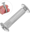 M6 Binding Screw Posts And Cabinet Hardware, 100 Piece Cold Rolled Steel Furniture Connectors, silver finish, held in hand.