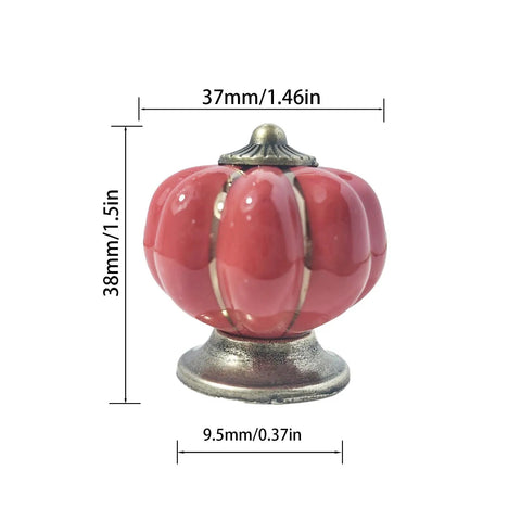 Top Shelf Vintage Ceramic Pumpkin Cabinet Knobs Bright Red Drawer Pulls, 37mm wide, 38mm tall, perfect for quick home updates.